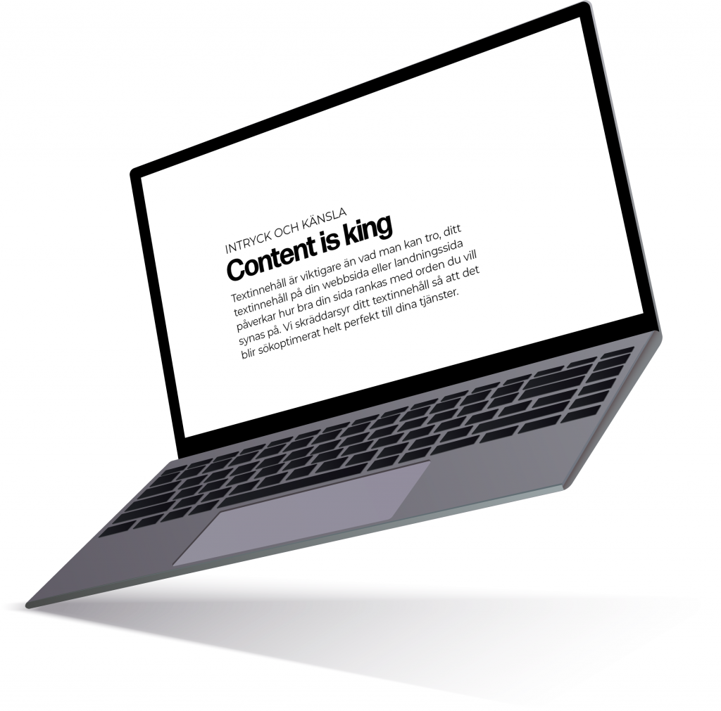 En dator som lutar, med text som skriver "content is king"